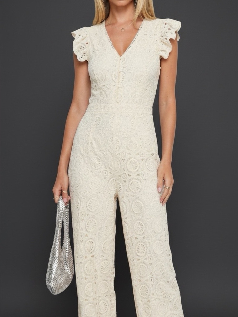 Skies Are Blue Cream Lace Wide-Leg Jumpsuit